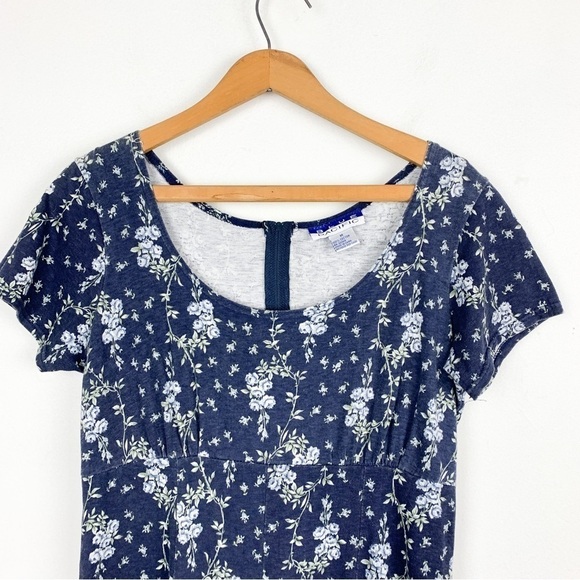 Vintage 90s Cottagecore Blue Pacific Blue Ditsy Floral Romper Sz M - Picture 3 of 8